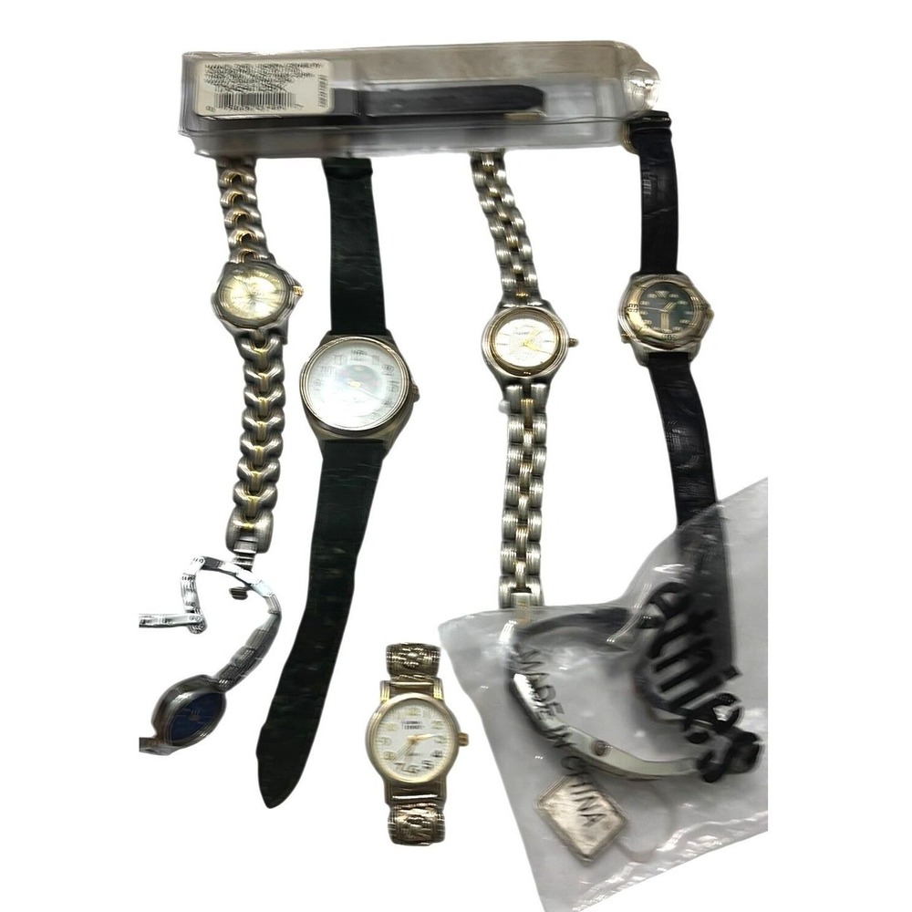 Womens Watch Lot 7pc Fossil Timex Etnies Silver Gold Tone Leather Metal Straps - Picture 4 of 4